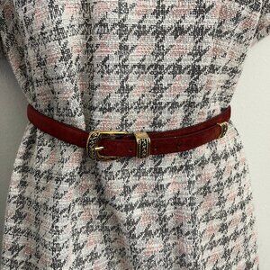 Vintage Belt Dark red women's belt Narrow leather belt size SM